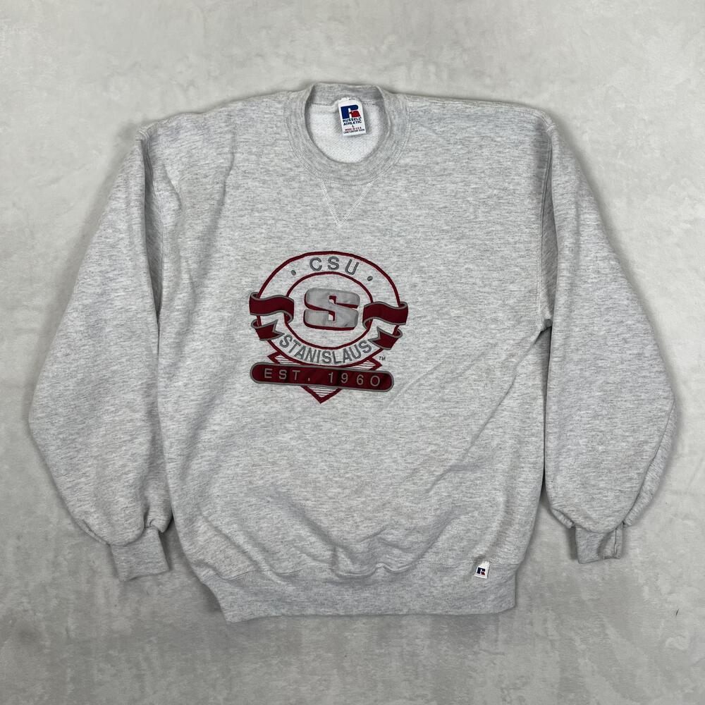 Vintage CSU Stanislaus Sweatshirt Mens Large Gray NCAA College Russell Athletic